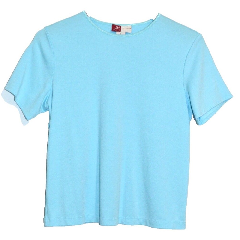 JM Collection Women's Top L Light Blue Short Sleeve Casual Travel Work